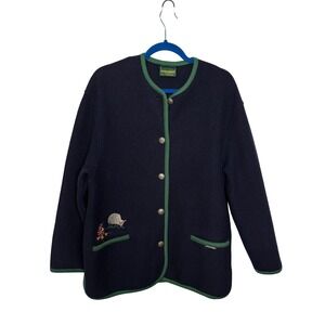 Geiger Collections Navy Boiled Wool Tyrolean Jacket Embroidered Sheep Austria
